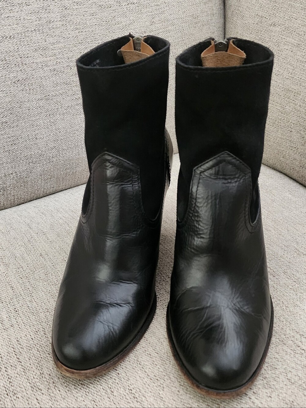 Frye Black Leather and Suede Ankle Booties - Picture 2 of 13